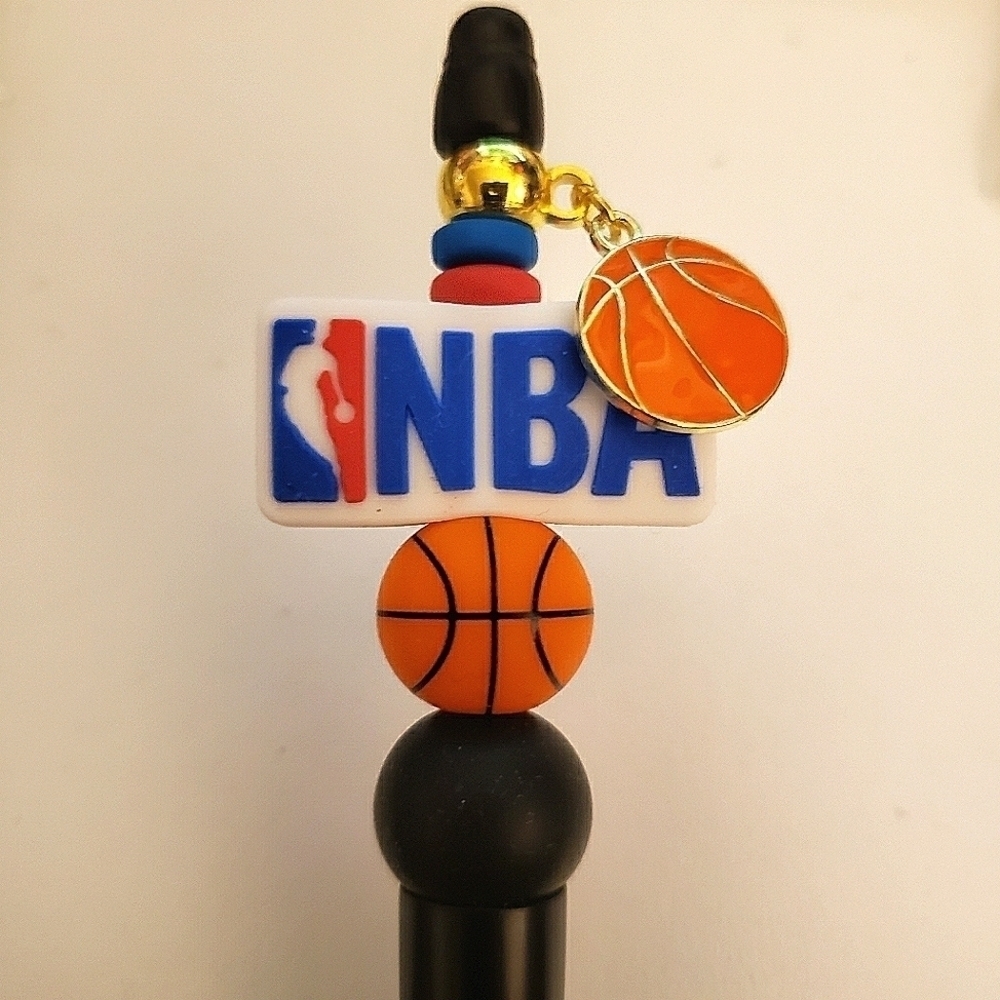 Handmade NBA Basketball Beaded Silicone Focal Bead Pen